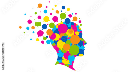 Creative Human Head Silhouette Illustration – Colorful Mind Thoughts Concept Icon