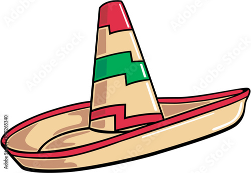 Traditional Mexican sombrero hat illustration featuring vibrant red and green colors perfect for fiesta celebrations and cultural design projects on transparent background