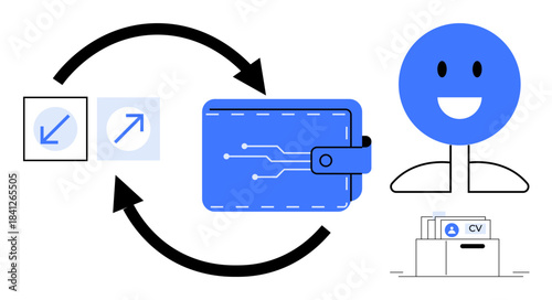 Digital wallet concept. Digital wallet for managing resumes and secure transactions. Digital wallet streamlining data sharing and storage. For HR, fintech, personal finance, technology, remote work