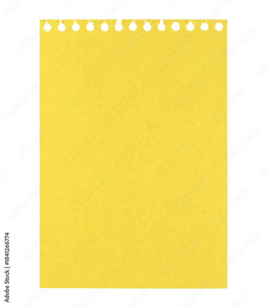 Naklejka premium Yellow blank notepad paper with texture, isolated on transparent background. Office blank paper concept