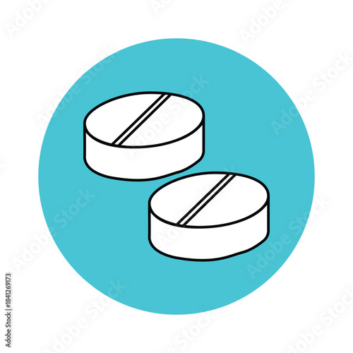 White medical pills graphic icon essential healthcare medication pharmacy wellness treatment dosage drug tablet modern
