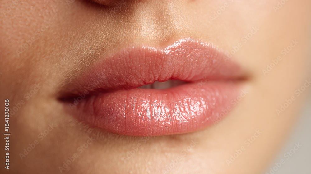 Obraz premium Close up of woman lips with natural shape - Model by AI generative
