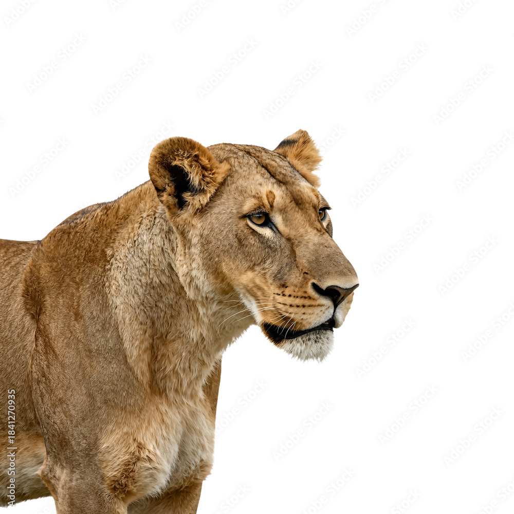 Fototapeta premium Profile View of a Majestic Lioness in Golden Brown Tones