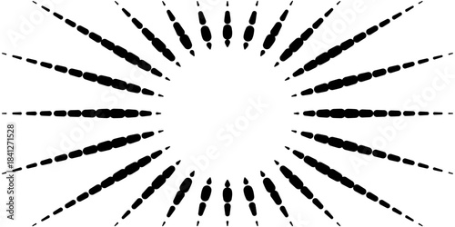 Abstract Comic Radial Sunburst Background with Alternating Dashed Line Segments and Copy Space