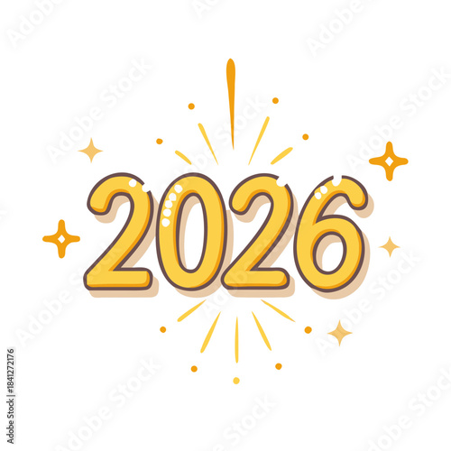 Happy New Year 2026 theme number 2026 on frothy surface of cappuccino served in white coffee mug holding
