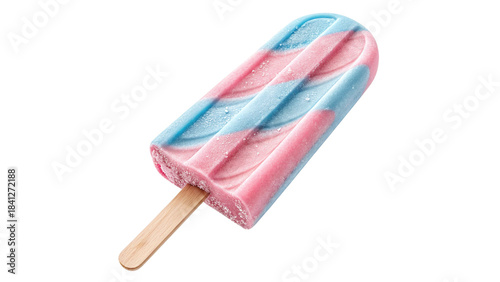 Pink and Blue Striped Fruity Popsicle on a Stick Isolated on Transparent Background