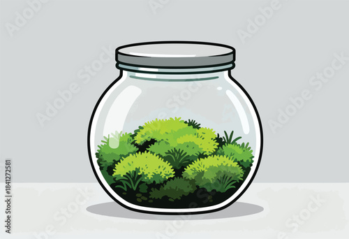Lush green plants flourish within a clear glass jar