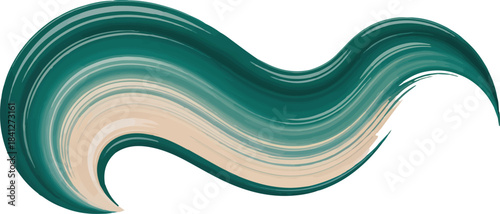 Abstract paint stroke in teal and beige colors isolated on transparent background creative art design element