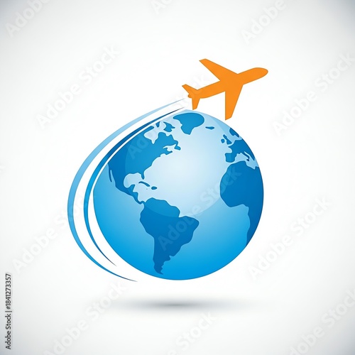 Airplane flying around the globe icon