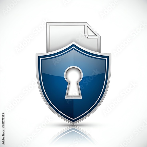 Secure Document Protection Icon, Blue Shield with Keyhole