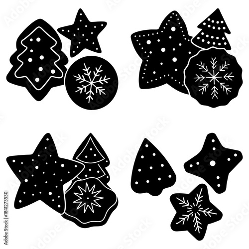 Christmas Cookie Cutters with Snowflake and Star Shapes on White Background tree