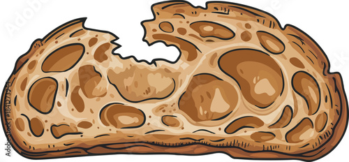 Artisan sourdough bread slice with crispy crust and airy crumb texture isolated vector illustration