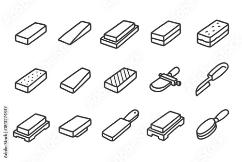 Outline icons of various kitchen knife sharpeners and tools.