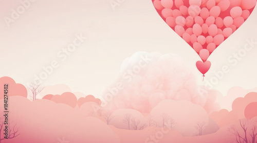 Abstract illustration, colorful background with heart elements. Glowing backdrop, love concept, space for text 