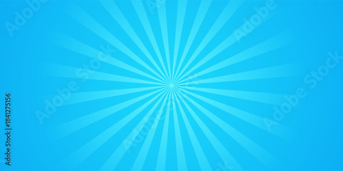 Simple Gradient Groovy Rays Of Comic Style Blue Swirl Sunburst Effect In Blank Horizontal Plain Background