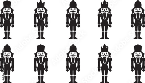 Set of Black Silhouette Nutcracker Figures with Moustaches and Crowns soldier christmas