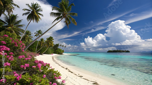 Fototapeta Naklejka Na Ścianę i Meble -  tropical beach with coconut palm trees