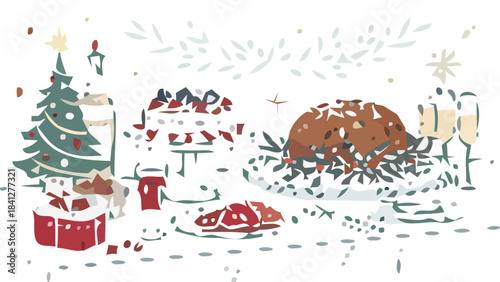 Traditional Christmas Feast Silhouette Vector Set Featuring Turkey for Holiday Meal Graphics and Seasonal Designs