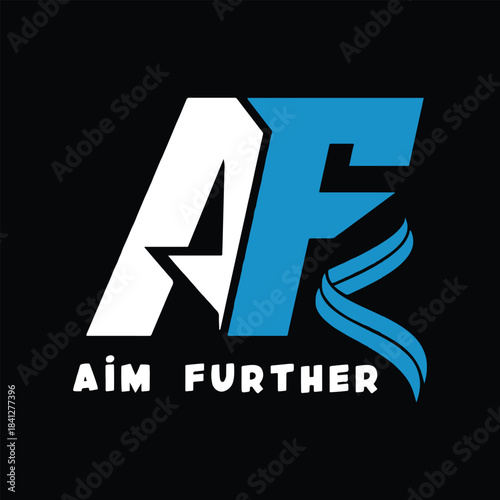 Modern “Aim Further” AF Logo Design with Dynamic Blue Stream Element