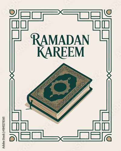 Ramadan Kareem Greeting with Quran and Islamic design