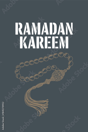 Ramadan Kareem Greeting with Prayer Beads and Tassel Design