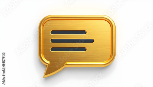 3D Realistic chat or online message. Dialog in messager. 3d icon. Gold metal texture. 3D Illustration