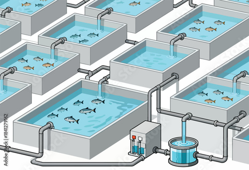 Fish farm with multiple tanks and water circulation system