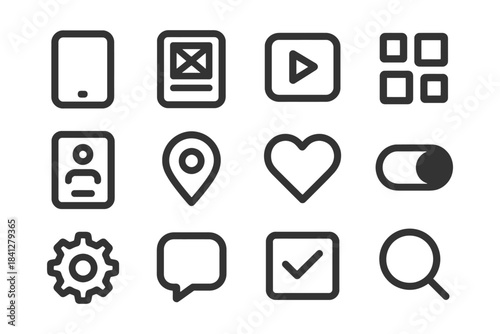 Set of minimalistic user interface icons for digital applications.