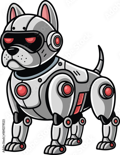 Futuristic cybernetic robot dog vector illustration.