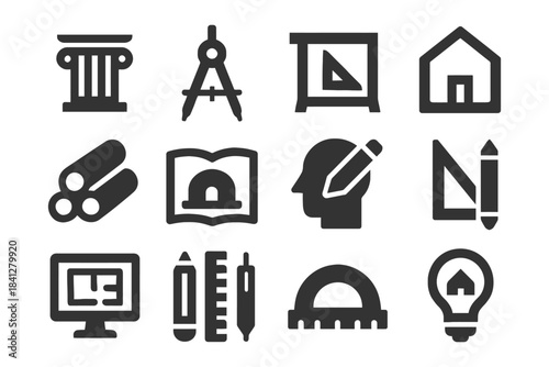 Architectural tools icons for design and planning.
