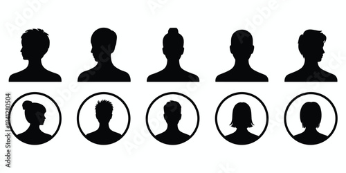 Diverse Human Head Silhouettes In Profile And Circle Icons avatar