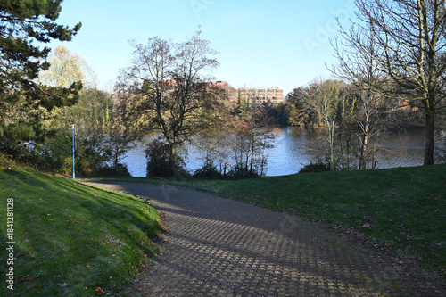 Lake in Autumn in Birmingham, UK, during a November morning. 