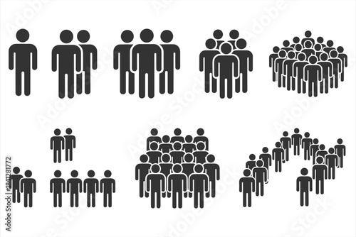 Group of People Icons in Various Formations on White Background crowd figures