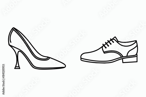 High Heel Shoe and Men's Dress Shoe Line Art Comparison stiletto women's shoe