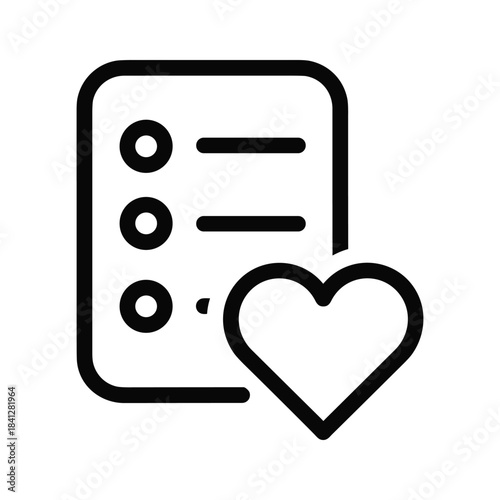 Wishlist icon favorite list outline symbol with heart sign for popular items and preferences