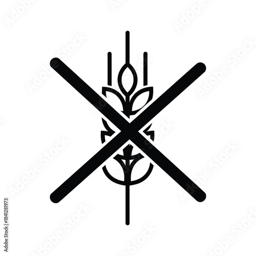 Gluten free icon crossed out wheat spikelet symbol indicating food allergy and no grain product