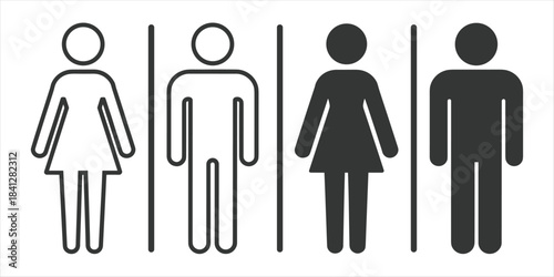 Male And Female Restroom Signs In Outline And Solid Black Icons Keywords: restroom, toilet, wc, sign, symbol, icon, male, female