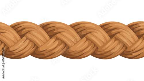 Brown braided rope isolated on white background with detailed texture and smooth curves