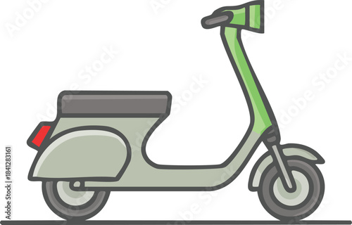 Red vintage motor scooter vector illustration for fun child transportation on a road