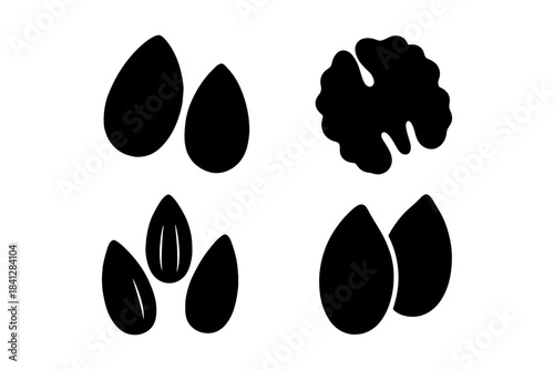 Black and white seed and nut silhouettes collection.