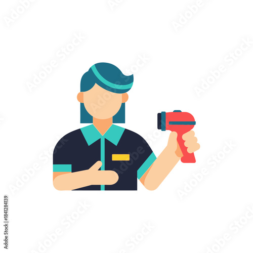 Illustration of a cashier scanning items with barcode scanner device