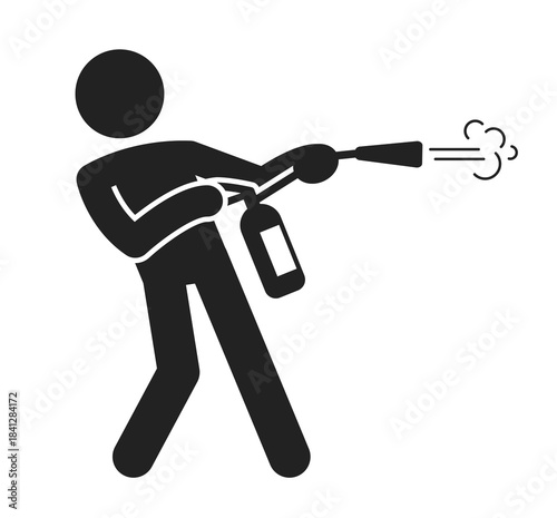 firefighter with fire extinguisher clip art icon symbol, rescue worker, emergency concept, safe - security equipment, isolated firefighter character vector illustration