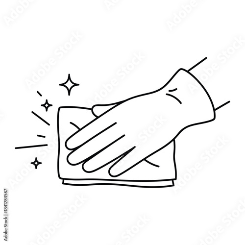 Hand wiping a surface with a cloth clean and sparkling illustration