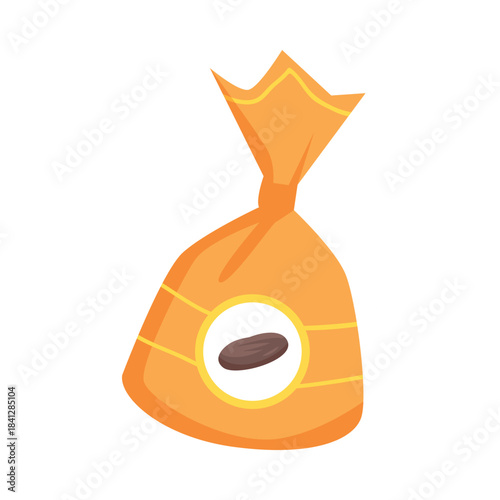 Yellow cocoa bean bag isolated on white background, ideal for chocolate production and packaging vector illustration