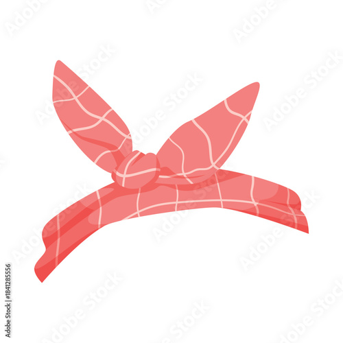 Trendy red headband with knot and checkered pattern on white isolated background vector illustration