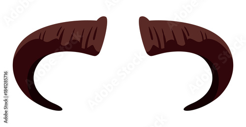 Pair of curved brown animal horns isolated on white background for costume or design vector illustration