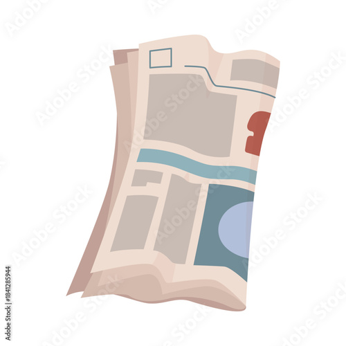 Crumpled daily newspaper with visible headlines, columns, and graphics, representing news media and journalism, isolated on white background vector illustration