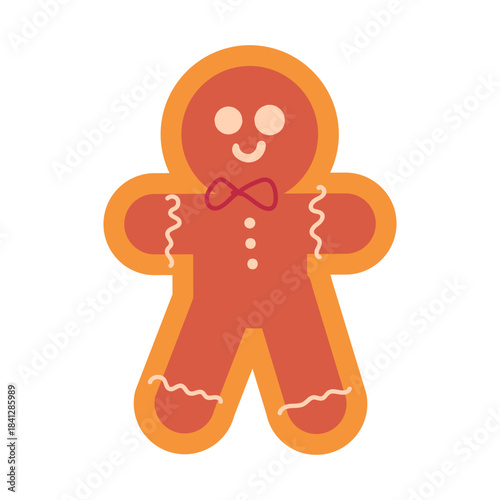 Hand drawn gingerbread cookie, element of winter festival decoration. Simple scribble shape freehand vector icon isolated on white background