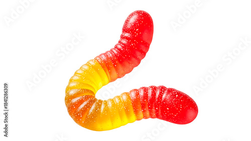ia generated. Single red yellow gummy worm candy isolated on transparent background
