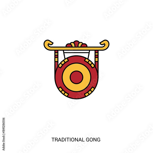 Stylized Vector Illustration of an Ornate Traditional Asian Gong